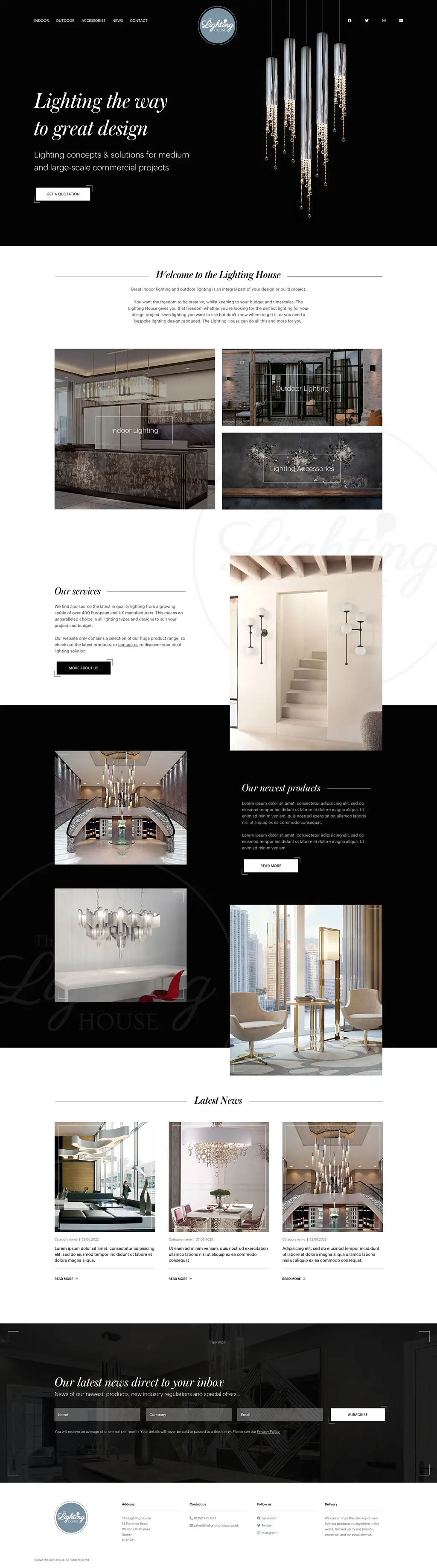 Amazed woman with laptop showing new lighting consultancy homepage – created near Cheltenham