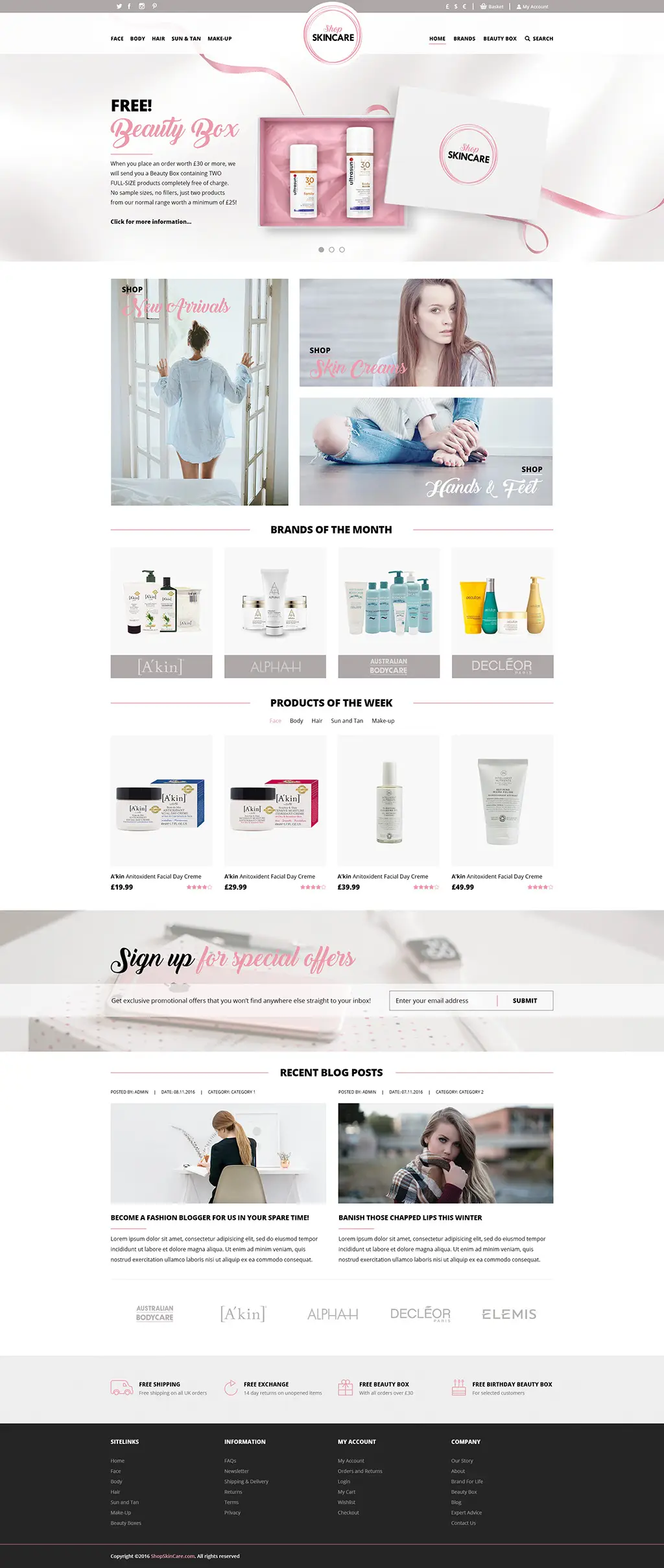 Screenshot of homepage for beauty eCommerce site built in Oxford