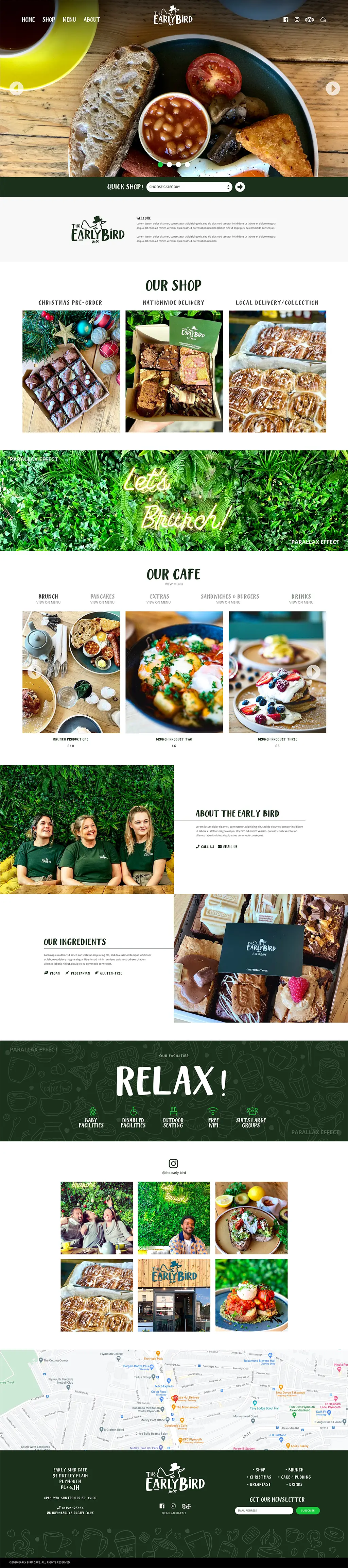 Homepage for cosy café website – designed in the Cotswolds