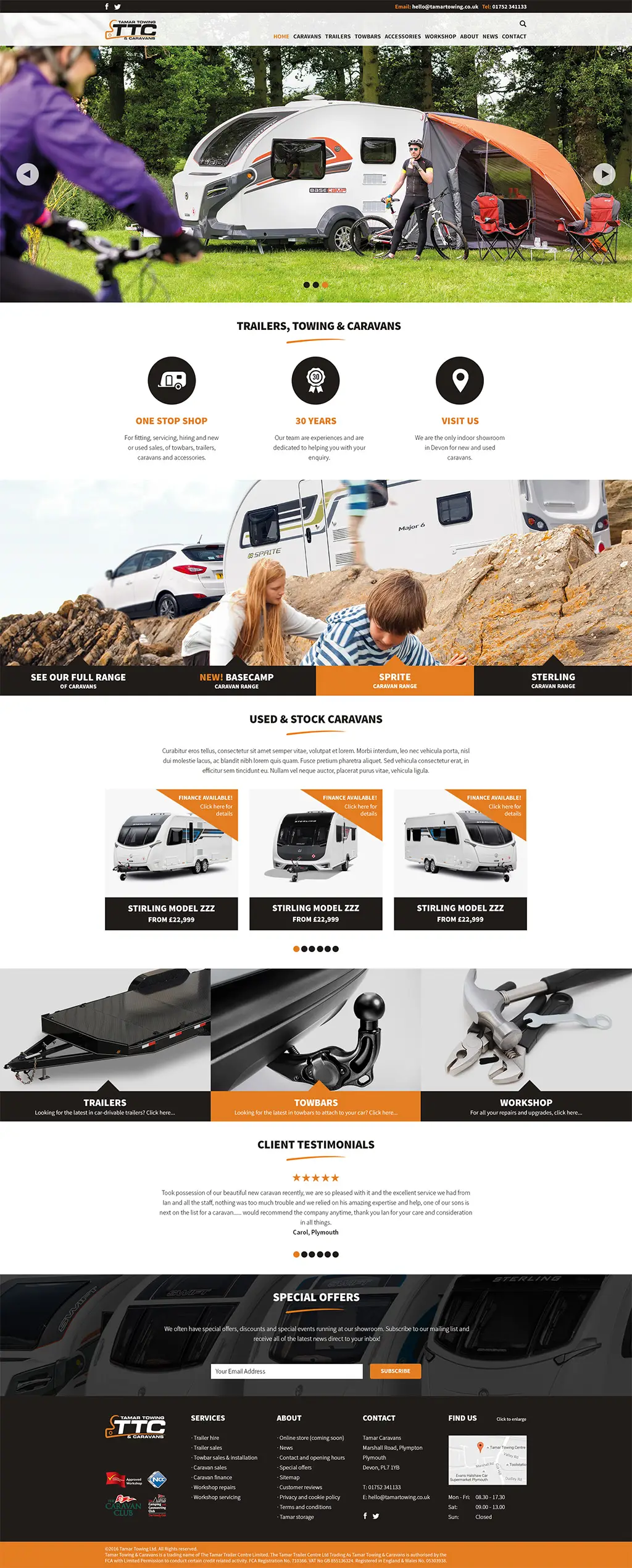 Screenshot of caravan website built for vehicle dealership