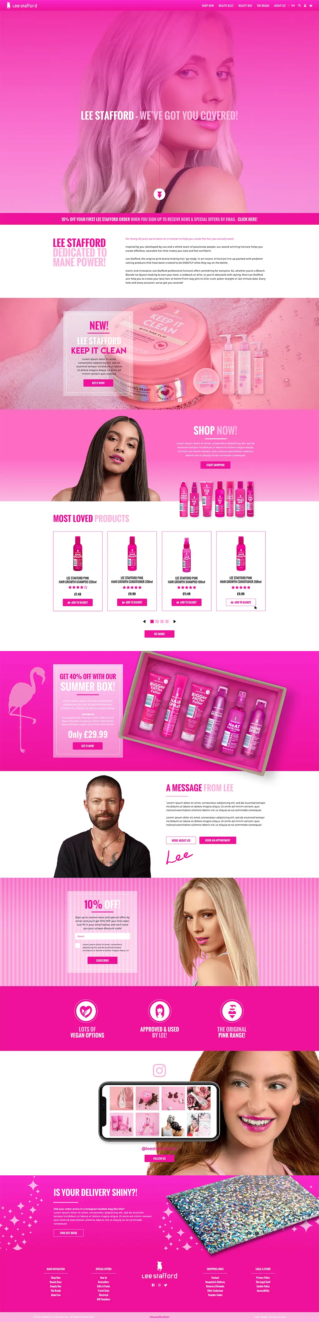 Homepage of celebrity stylist’s online shop – built near Leamington Spa