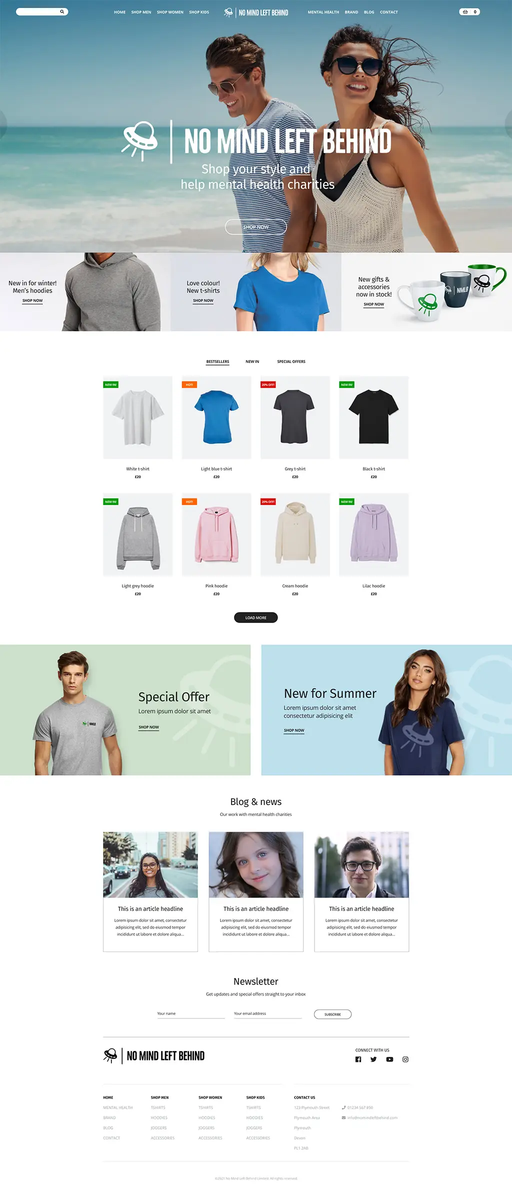 Screenshot of homepage for online charity shop built near Leamington