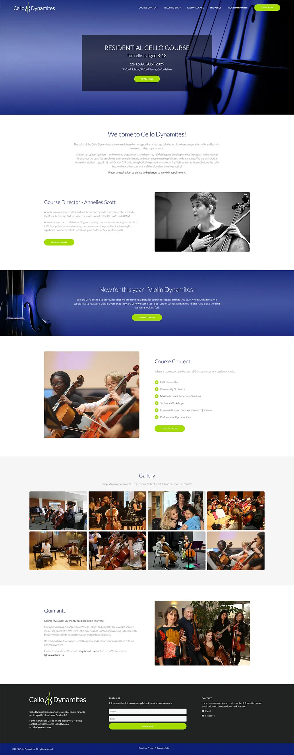 Screenshot of music course website designed near Chipping Norton