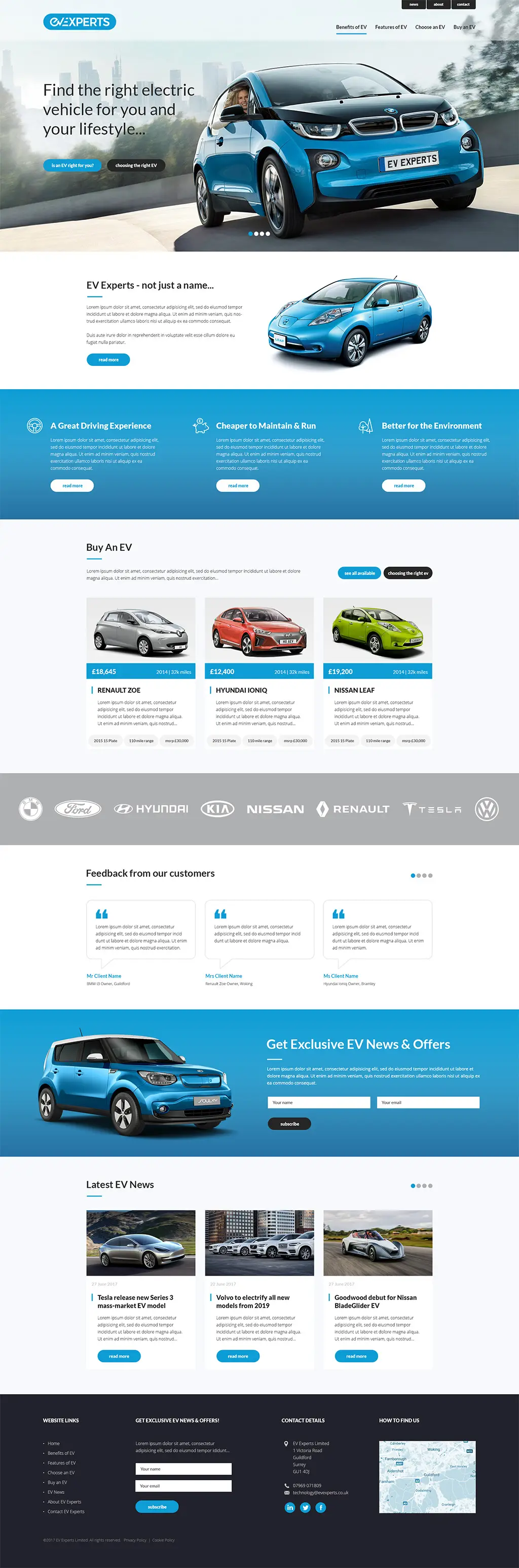 Screenshot of mobile homepage for electric car eCommerce website