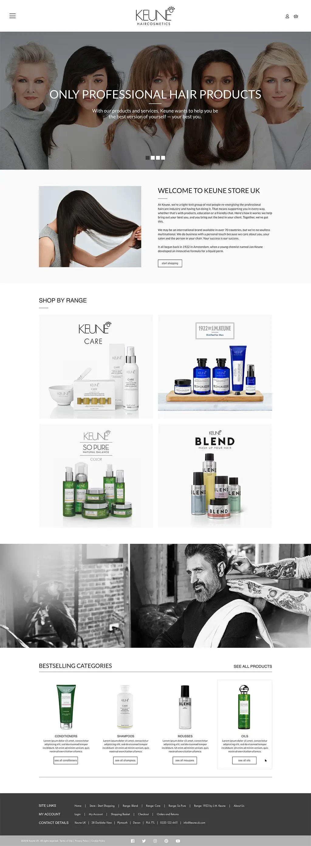 Homepage screenshot of hair product shop – designed near Burford