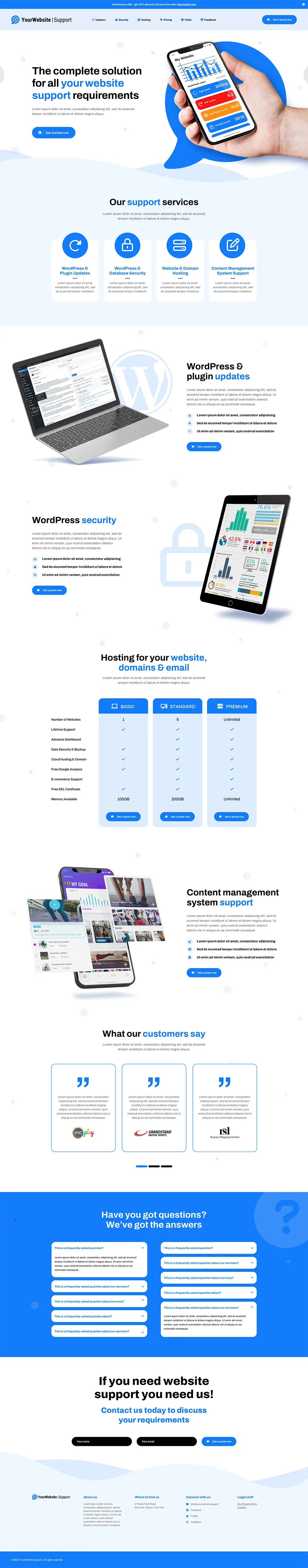Screenshot of homepage for hosting company built near Stratford