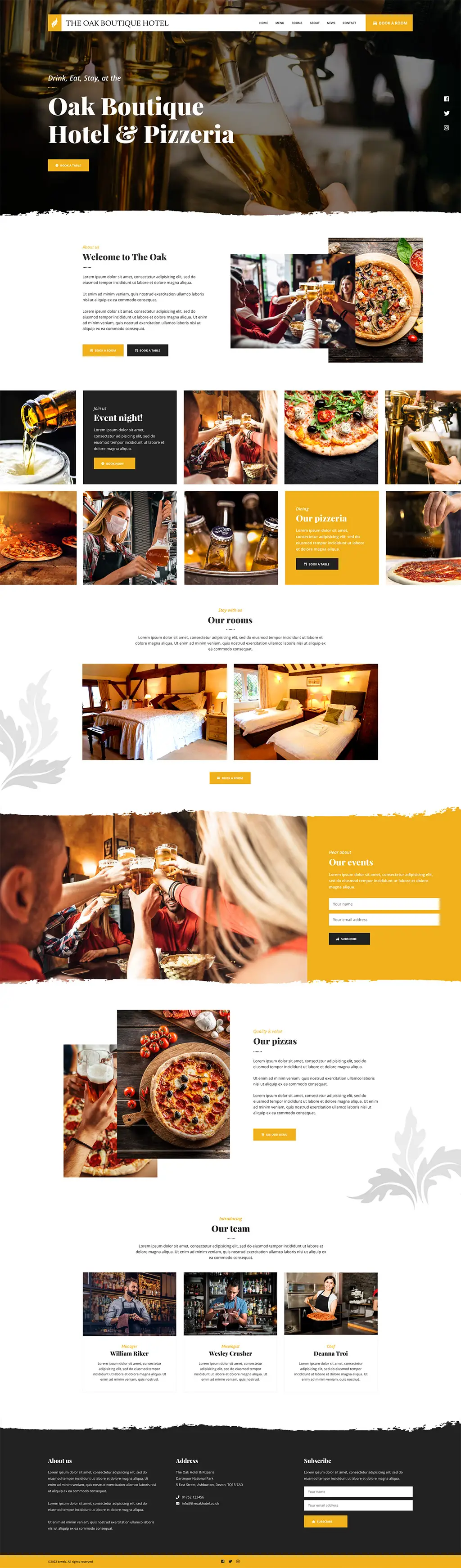 Homepage of hospitality website designed in Cheltenham