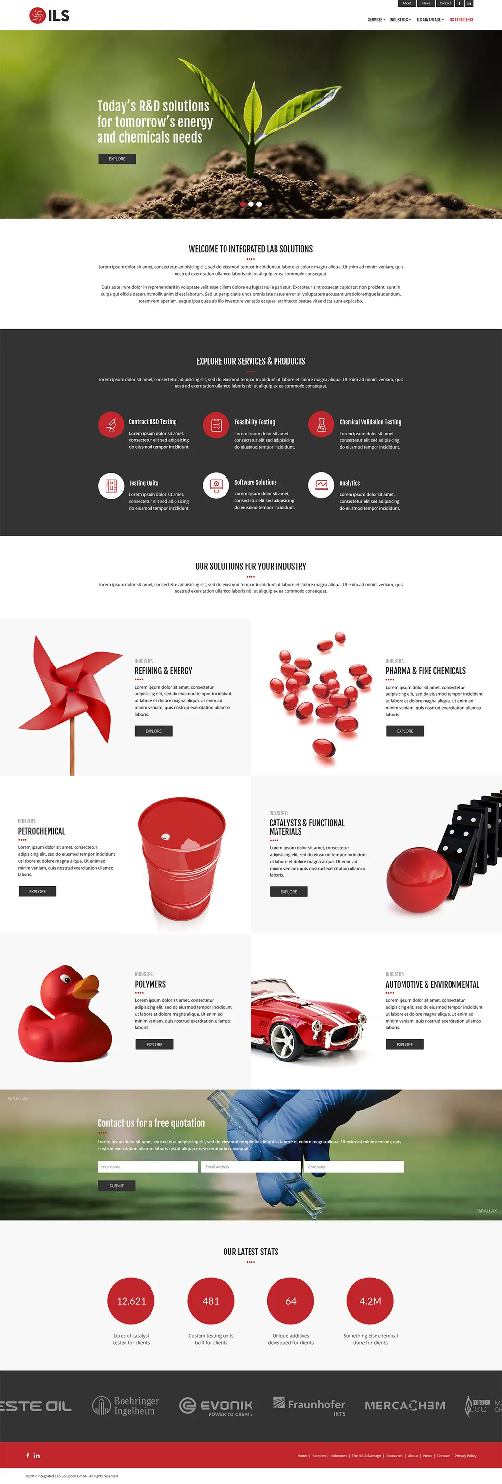 Screenshot of lab supplier homepage created for Oxfordshire clients