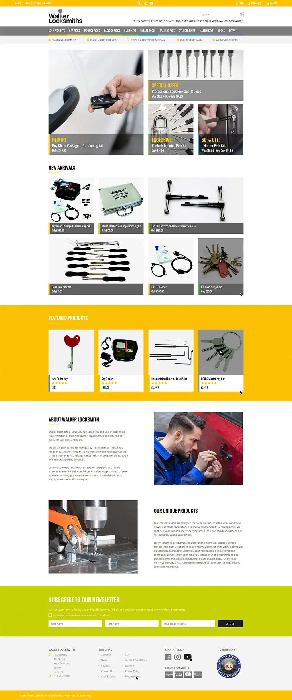 Homepage of locksmith’s online store – designed near Warwick