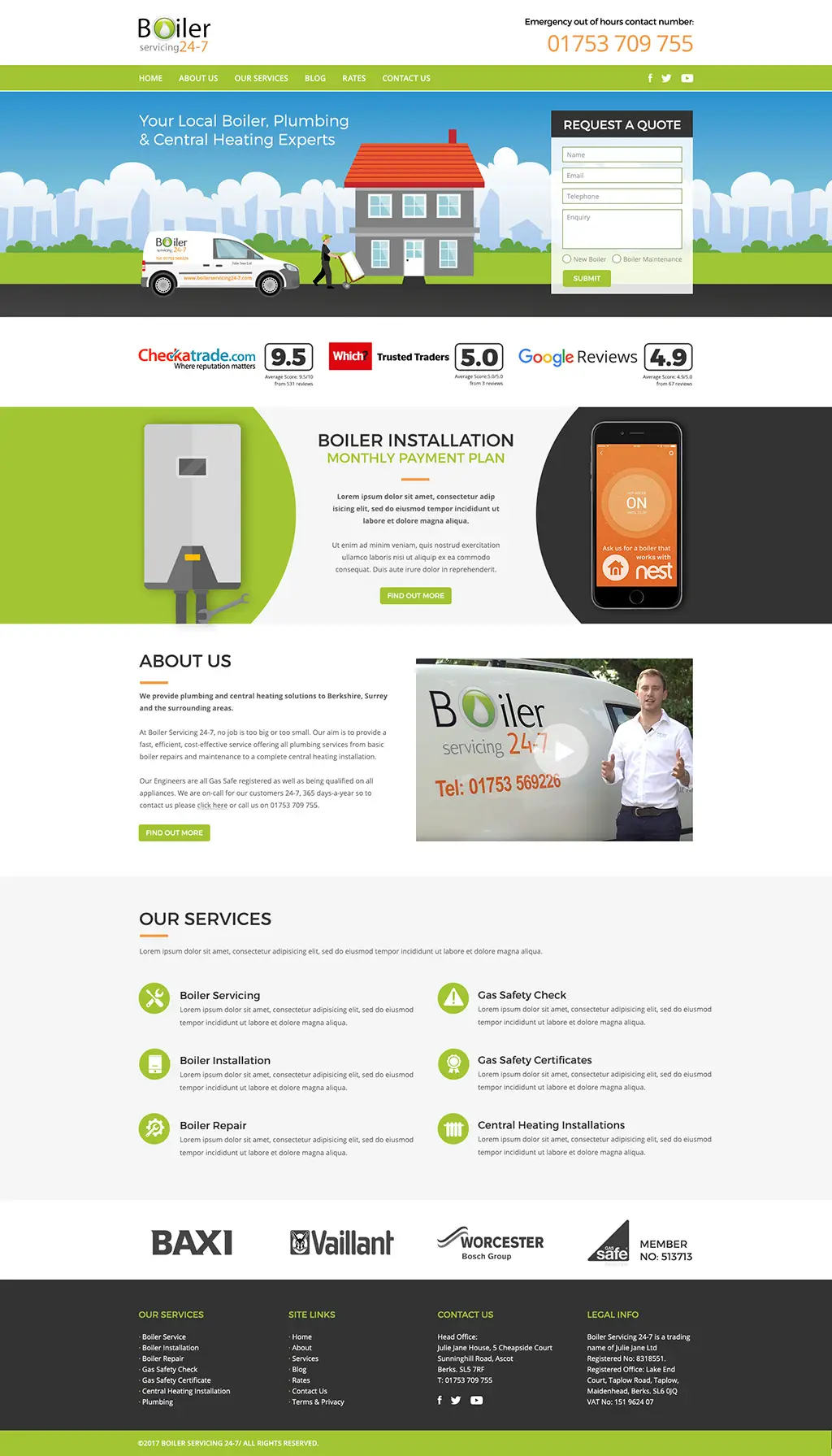 Screenshot of plumber services homepage designed in Oxfordshire