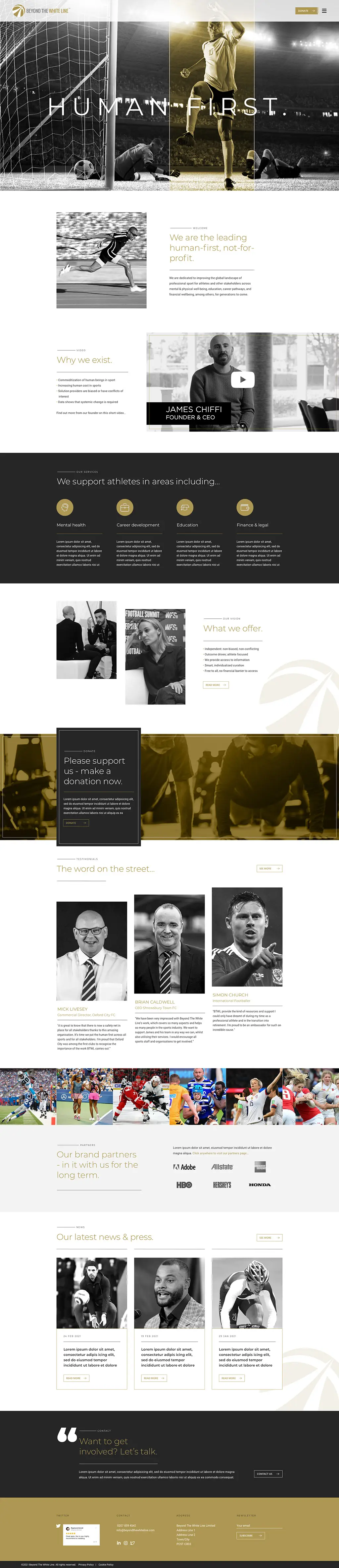 Screenshot of sports charity website homepage created near Oxford and Warwick